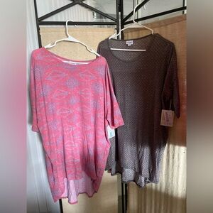 New 2 Lot Lularoe Irma Hi Low Tunic Top Pink Blue Aztec Gray Multi Color XL NWT